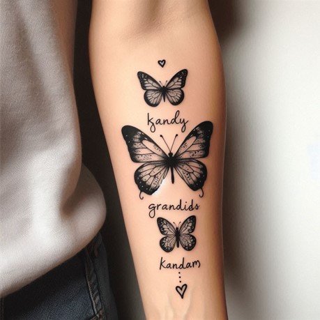 Butterfly Tattoo with Names of Grandkids
